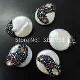 Natural Pearl Round Beads Hand Inlaid with Ornaments
