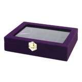 Purple Velvet Glass Jewelry Ring Display Organiser Box Tray Holder