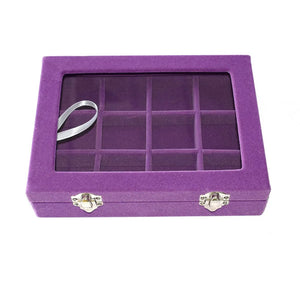 Purple Velvet Glass Jewelry Ring Display Organiser Box Tray Holder