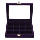 Purple Velvet Glass Jewelry Ring Display Organiser Box Tray Holder