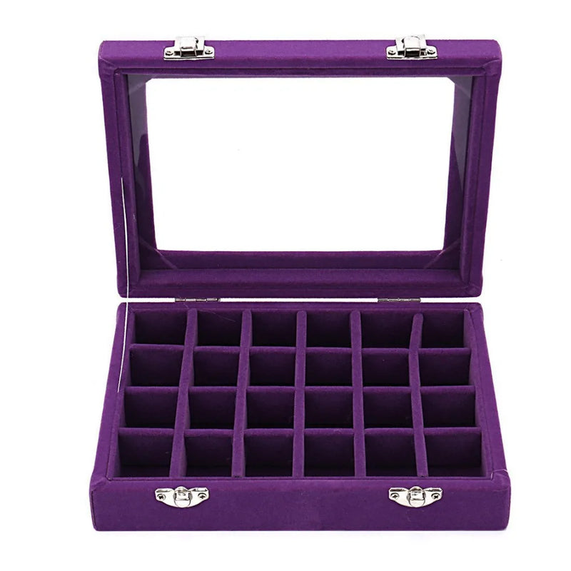 Purple Velvet Jewelry Box Organizer Display Storage Case