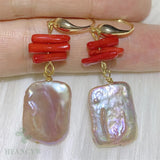 Purple Baroque Pearl Earring Coral 18k Ear Drop Hook Wedding Gift