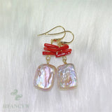 Purple Baroque Pearl Earring Coral 18k Ear Drop Hook Wedding Gift