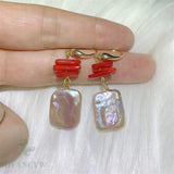 Purple Baroque Pearl Earring Coral 18k Ear Drop Hook Wedding Gift