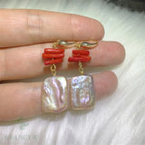 Purple Baroque Pearl Earring Coral 18k Ear Drop Hook Wedding Gift