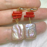 Purple Baroque Pearl Earring Coral 18k Ear Drop Hook Wedding Gift