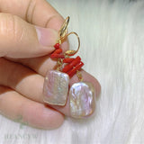 Purple Baroque Pearl Earring Coral 18k Ear Drop Hook Wedding Gift