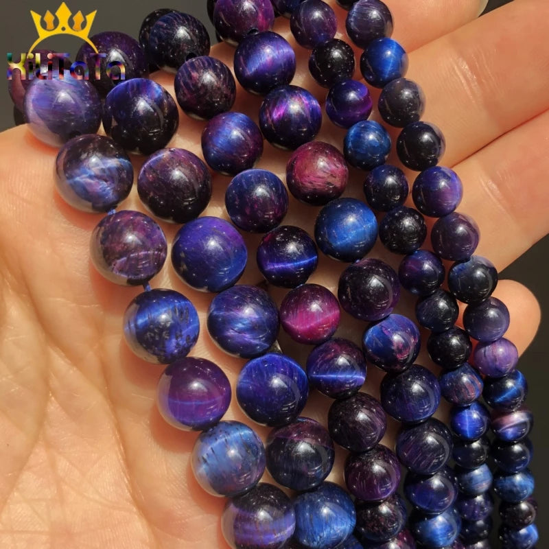 Purple Bicolor Tiger Eye Stone Round Spacer Beads 15'' 6 8 10mm