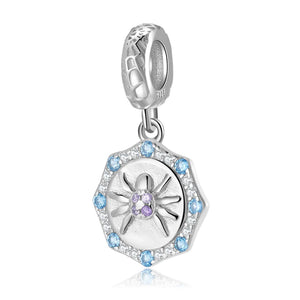 Purple & CZ Spider Dangle Charm for Bracelet Necklace S925 Sterling Silver Bead