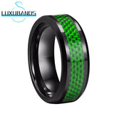 Purple Tungsten Ring 6mm 8mm Green Inlay Beveled Edges Polished Finish