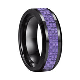 Purple Tungsten Ring 6mm 8mm Green Inlay Beveled Edges Polished Finish