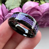 Purple Tungsten Ring 6mm 8mm Green Inlay Beveled Edges Polished Finish