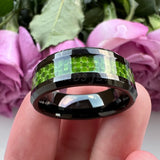 Purple Tungsten Ring 6mm 8mm Green Inlay Beveled Edges Polished Finish