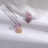 Purple Bow Love Earrings No Hole Ear Clips Sweet Heart Clip On Earring