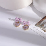 Purple Bow Love Earrings No Hole Ear Clips Sweet Heart Clip On Earring