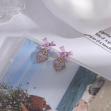 Purple Bow Love Earrings No Hole Ear Clips Sweet Heart Clip On Earring