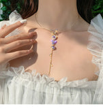 Purple Butterfly Necklace Ladies Halloween Clavicle Chain Tassel Crystal