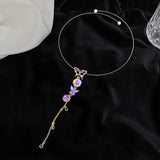 Purple Butterfly Necklace Ladies Halloween Clavicle Chain Tassel Crystal