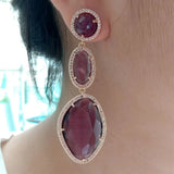 Purple Cat Eye Cz Yellow Plated Stud Earrings