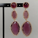 Purple Cat Eye Cz Yellow Plated Stud Earrings