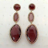 Purple Cat Eye Cz Yellow Plated Stud Earrings