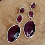 Purple Cat Eye Cz Yellow Plated Stud Earrings