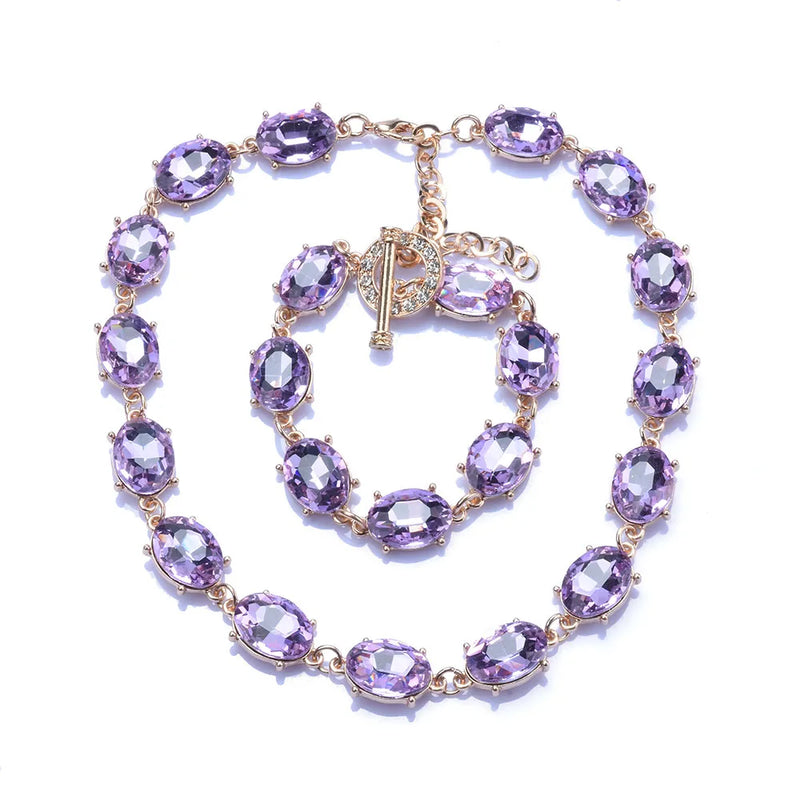 Purple Champagne Crystal Choker Necklace Statement Large Collar Jewelry