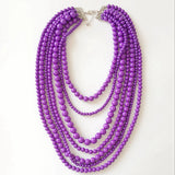 Purple Beaded 7 Layer Necklace Chunky Statement Jewelry