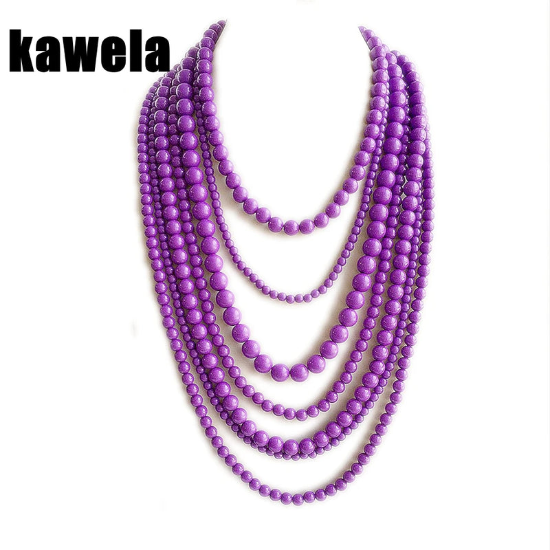 Purple Beaded 7 Layer Necklace Chunky Statement Jewelry