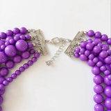 Purple Beaded 7 Layer Necklace Chunky Statement Jewelry