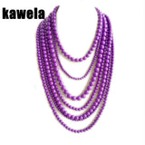Purple Beaded 7 Layer Necklace Chunky Statement Jewelry
