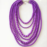 Purple Beaded 7 Layer Necklace Chunky Statement Jewelry