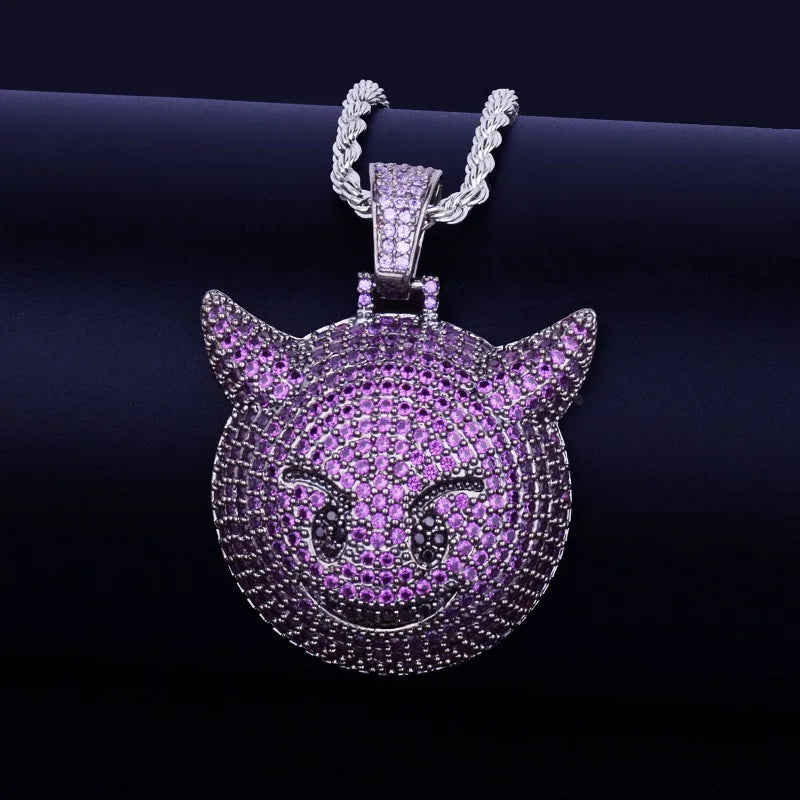 Purple Demon Evil Expression Bling Necklace Hip Hop Jewelry