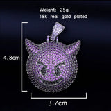 Purple Demon Evil Expression Bling Necklace Hip Hop Jewelry