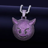 Purple Demon Evil Expression Bling Necklace Hip Hop Jewelry
