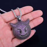 Purple Demon Evil Expression Bling Necklace Hip Hop Jewelry