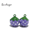 Purple Enamel Strawberry Jingle Bell Charms DIY Craft Pendant