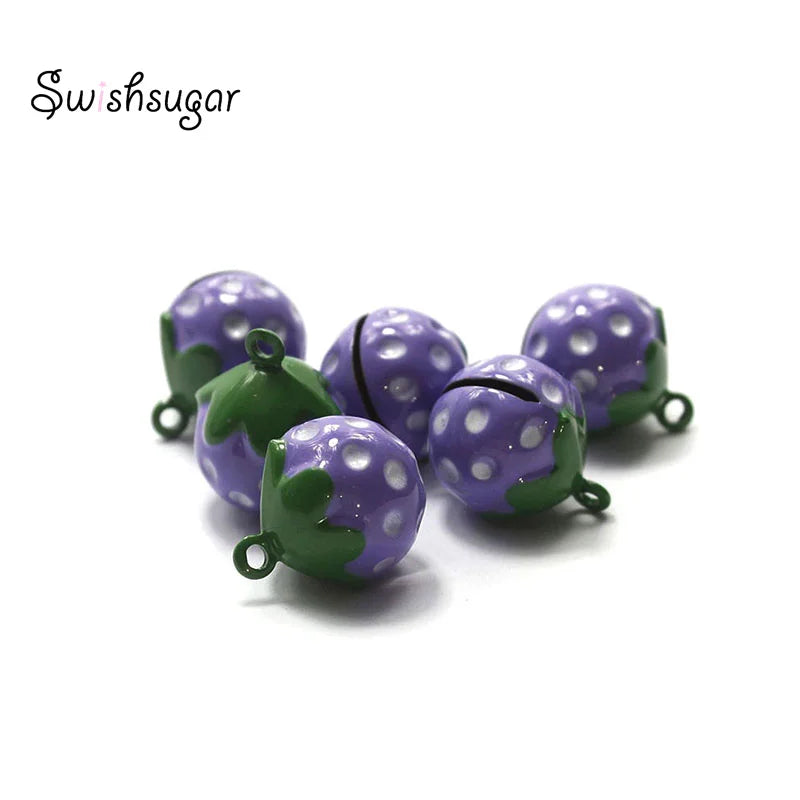 Purple Enamel Strawberry Jingle Bell Charms DIY Craft Pendant