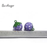 Purple Enamel Strawberry Jingle Bell Charms DIY Craft Pendant