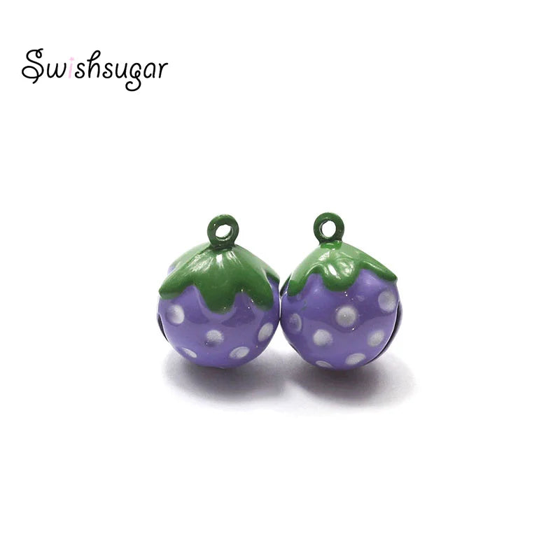 Purple Enamel Strawberry Jingle Bell Charms DIY Craft Pendant