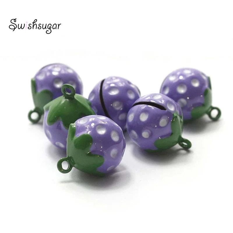 Purple Enamel Strawberry Jingle Bell Charms DIY Craft Pendant