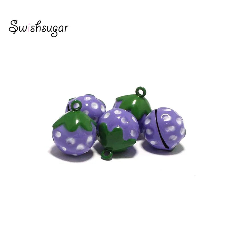 Purple Enamel Strawberry Jingle Bell Charms DIY Craft Pendant