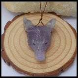 Amethyst Carved Wolf Head Pendant - Purple Natural Stone Animal Bead