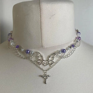 Purple Victorian Pearl Necklace Cottagecore Romantic