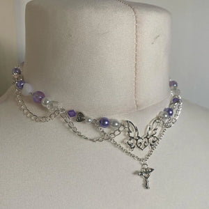 Purple Victorian Pearl Necklace Cottagecore Romantic