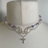 Purple Victorian Pearl Necklace Cottagecore Romantic