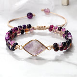 Purple Crystal Agate Stone Wrap Bracelet Charm String Braided Yoga Beaded