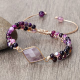 Purple Crystal Agate Stone Wrap Bracelet Charm String Braided Yoga Beaded