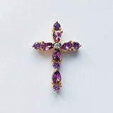 18k Filled Cross Pendant Amethyst Choker Necklace