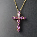 18k Filled Cross Pendant Amethyst Choker Necklace